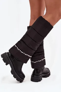 Damskie Boto Kozaki Damskie Ocieplane Z Koralikami Czarne Irvette