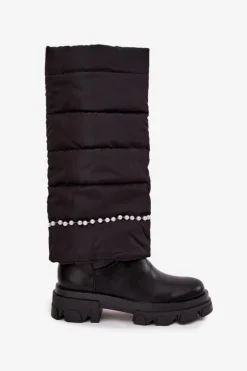 Damskie Boto Kozaki Damskie Ocieplane Z Koralikami Czarne Irvette