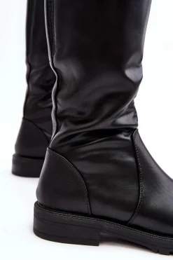 Damskie Buty Sergio Leone Kozaki Damskie Ocieplane Na Płaskim Obcasie Czarne Evelio