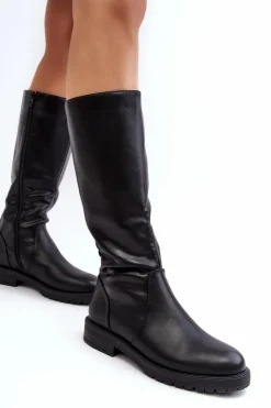 Damskie Buty Sergio Leone Kozaki Damskie Ocieplane Na Płaskim Obcasie Czarne Evelio