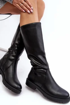 Damskie Buty Sergio Leone Kozaki Damskie Ocieplane Na Płaskim Obcasie Czarne Evelio