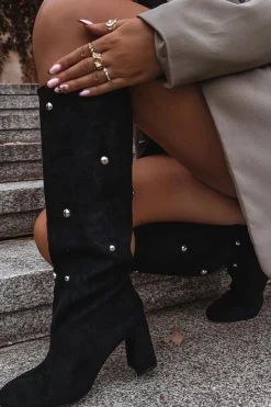 Boto Kozaki Ocieplane|Kozaki Na Słupku*Kozaki Damskie Ocieplane Na Słupku Z Ozdobnymi Detalami Czarne Lucinda Czarny