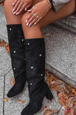 Boto Kozaki Ocieplane|Kozaki Na Słupku*Kozaki Damskie Ocieplane Na Słupku Z Ozdobnymi Detalami Czarne Lucinda Czarny