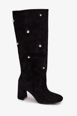 Boto Kozaki Ocieplane|Kozaki Na Słupku*Kozaki Damskie Ocieplane Na Słupku Z Ozdobnymi Detalami Czarne Lucinda Czarny