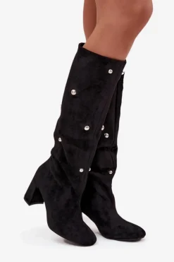 Boto Kozaki Ocieplane|Kozaki Na Słupku*Kozaki Damskie Ocieplane Na Słupku Z Ozdobnymi Detalami Czarne Lucinda Czarny