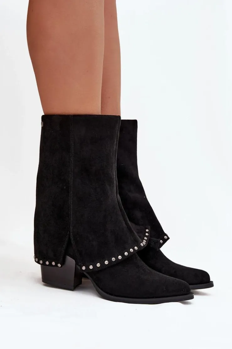 Online Buty damskie Vinceza Kozaki Damskie Ocieplane Z Wywiniętą Cholewką Vinceza 16516 Czarne Czarny