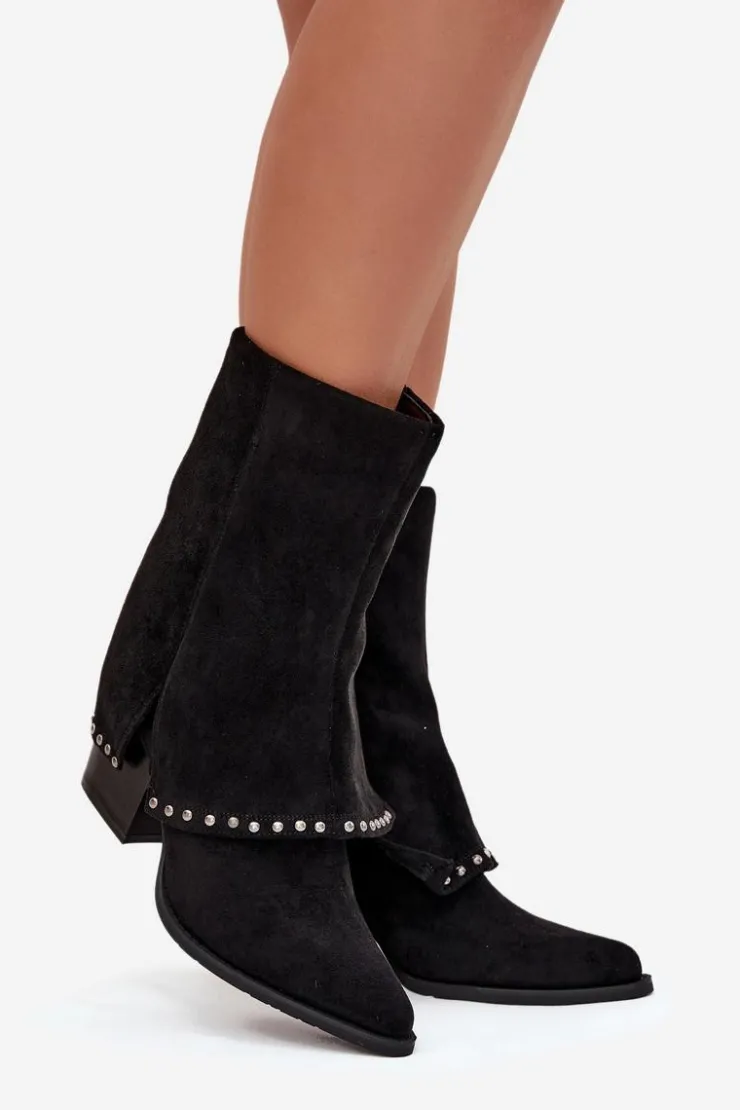 Online Buty damskie Vinceza Kozaki Damskie Ocieplane Z Wywiniętą Cholewką Vinceza 16516 Czarne Czarny