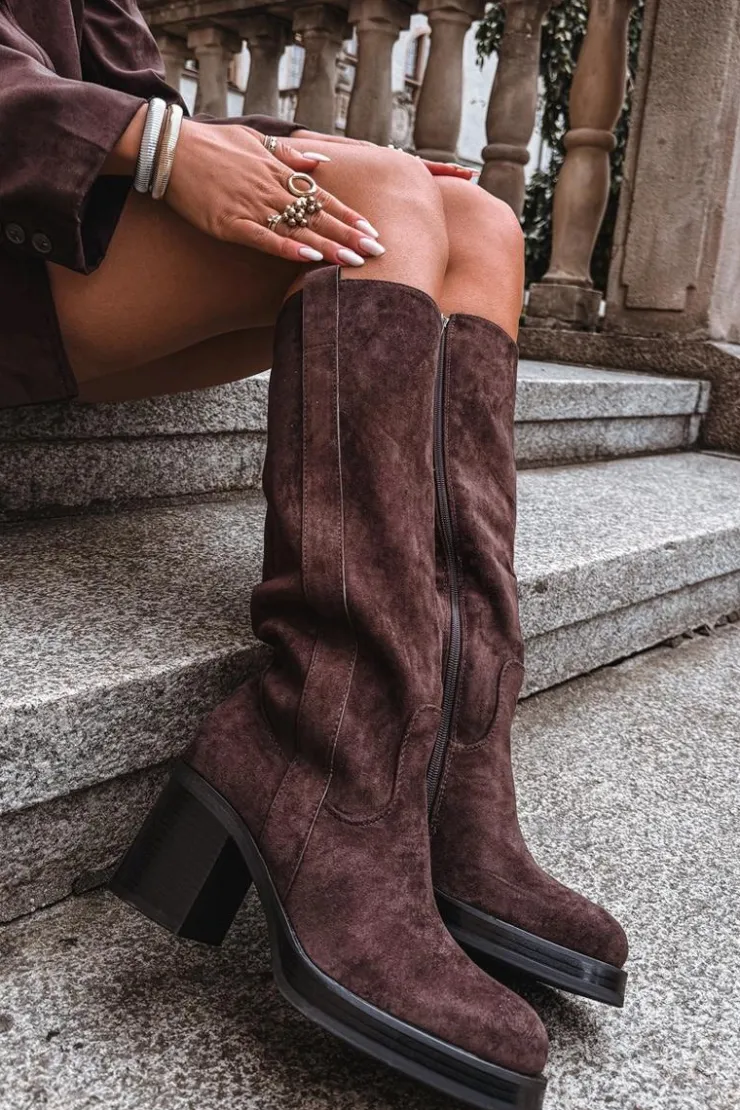 Boto Kozaki Ocieplane|Kozaki Na Słupku*Kozaki Damskie Ocieplane Na Masywnym Słupku Czekoladowe Sanelle Brązowy