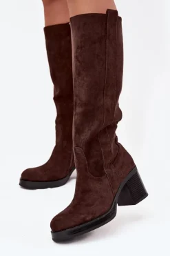 Boto Kozaki Ocieplane|Kozaki Na Słupku*Kozaki Damskie Ocieplane Na Masywnym Słupku Czekoladowe Sanelle Brązowy