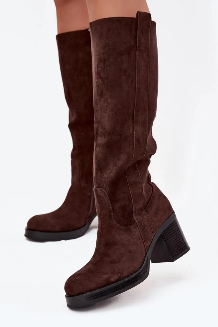 Boto Kozaki Ocieplane|Kozaki Na Słupku*Kozaki Damskie Ocieplane Na Masywnym Słupku Czekoladowe Sanelle Brązowy