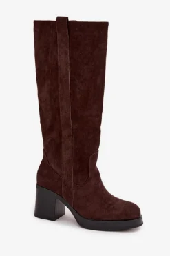 Boto Kozaki Ocieplane|Kozaki Na Słupku*Kozaki Damskie Ocieplane Na Masywnym Słupku Czekoladowe Sanelle Brązowy