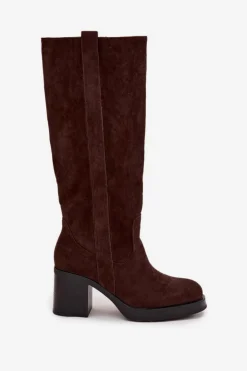 Boto Kozaki Ocieplane|Kozaki Na Słupku*Kozaki Damskie Ocieplane Na Masywnym Słupku Czekoladowe Sanelle Brązowy