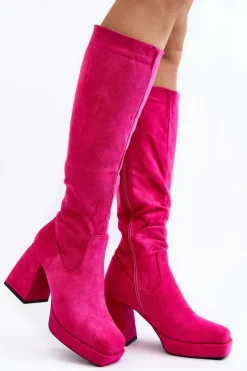 Damskie Boto Kozaki Damskie Ocieplane Na Masywnym Obcasie Fuksja Layala