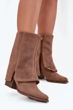 Damskie Buty damskie Vinceza Kozaki Damskie Ocieplane Z Wywiniętą Cholewką Vinceza 16516 Beżowe