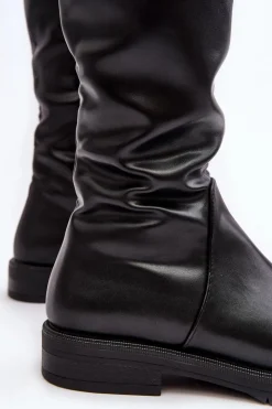 Damskie Buty Sergio Leone Kozaki Damskie Płaskie Przed Kolano Ocieplane Czarne Saraseini