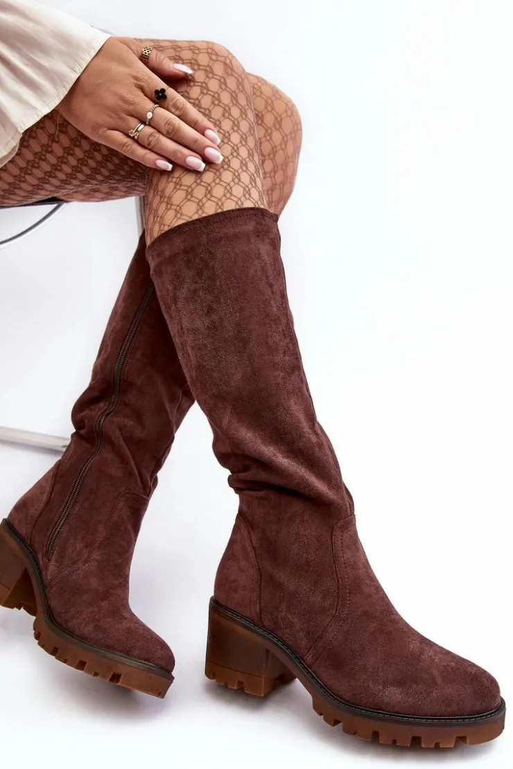 Boto Kozaki Przed Kolano|Kozaki Na Obcasie*Kozaki Damskie Przed Kolano Na Niskim Obcasie Ciemnobrązowe Beveta