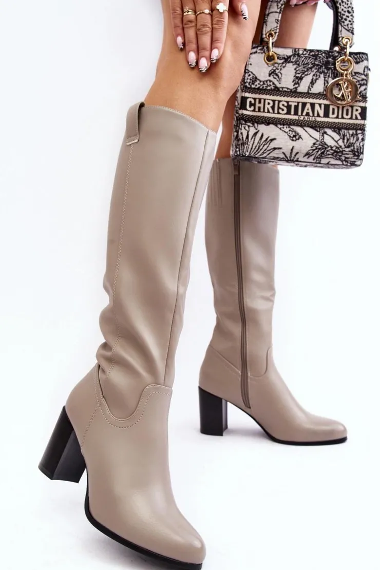 Damskie Buty Sergio Leone Kozaki Damskie Przed Kolano Na Słupku Szare Nelamessa