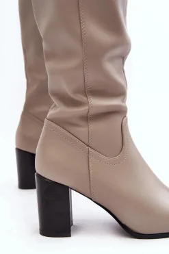 Damskie Buty Sergio Leone Kozaki Damskie Przed Kolano Na Słupku Szare Nelamessa