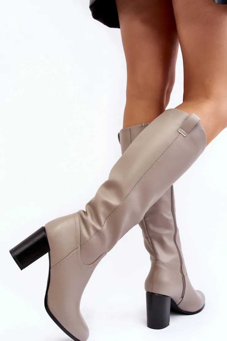 Damskie Buty Sergio Leone Kozaki Damskie Przed Kolano Na Słupku Szare Nelamessa