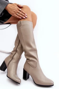 Damskie Buty Sergio Leone Kozaki Damskie Przed Kolano Na Słupku Szare Nelamessa