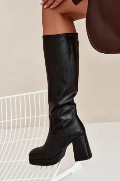 Sale Boto Kozaki Damskie Przed Kolano Na Zamek Obcas Słupek Czarne Selvia Czarny