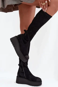 Buty damskie Vinceza Kozaki Ocieplane|Kozaki Na Koturnie*Kozaki Damskie Przed Kolano Na Platformie I Koturnie Vinceza 58342 Czarne Czarny