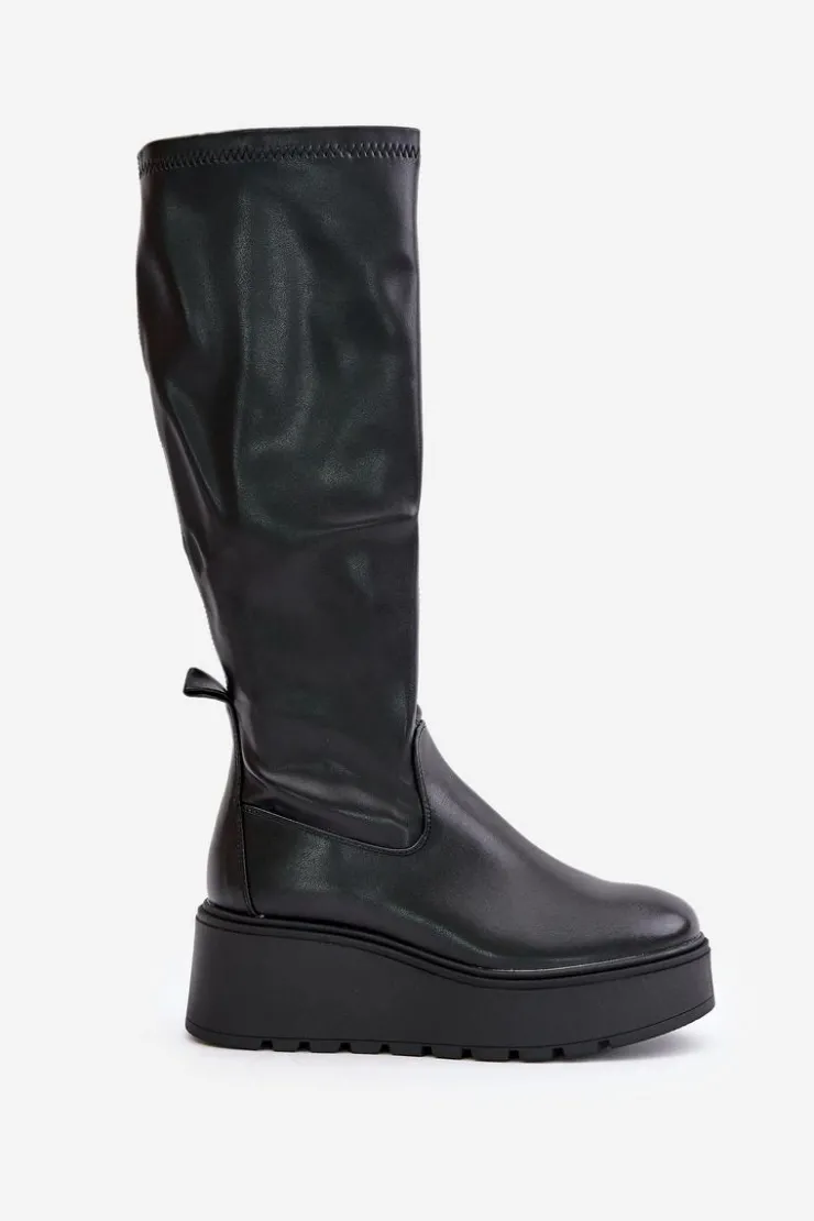 Clearance Buty damskie Vinceza Kozaki Damskie Przed Kolano Na Platformie I Koturnie Vinceza 58342 Czarne