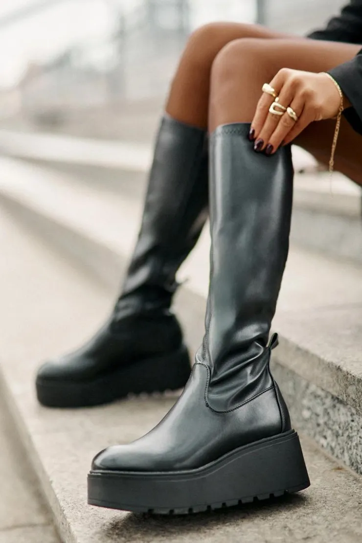 Clearance Buty damskie Vinceza Kozaki Damskie Przed Kolano Na Platformie I Koturnie Vinceza 58342 Czarne