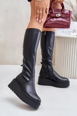 Clearance Buty damskie Vinceza Kozaki Damskie Przed Kolano Na Platformie I Koturnie Vinceza 58342 Czarne