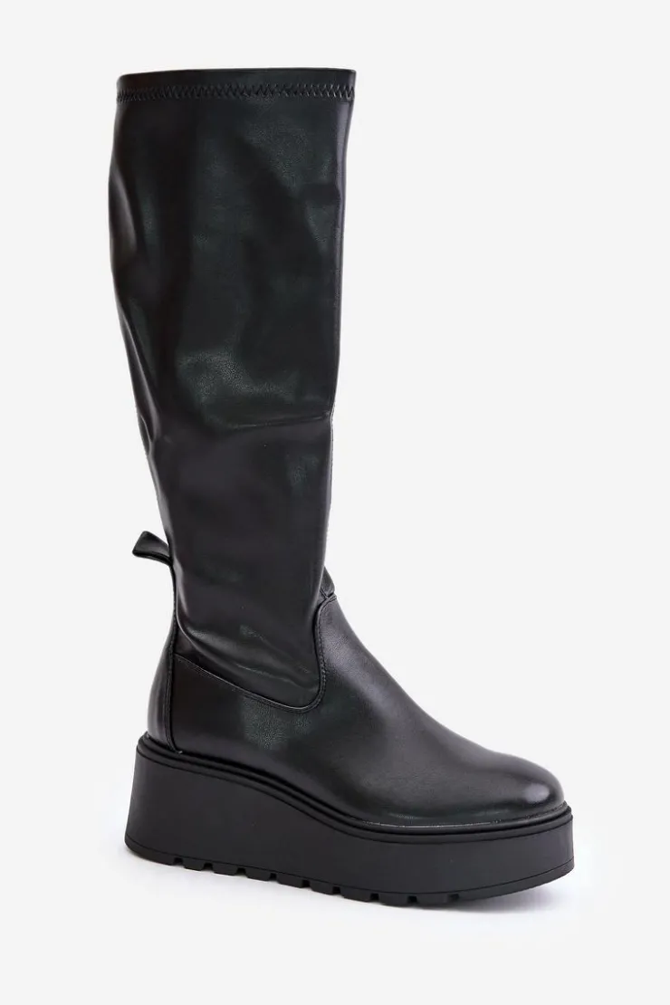 Clearance Buty damskie Vinceza Kozaki Damskie Przed Kolano Na Platformie I Koturnie Vinceza 58342 Czarne