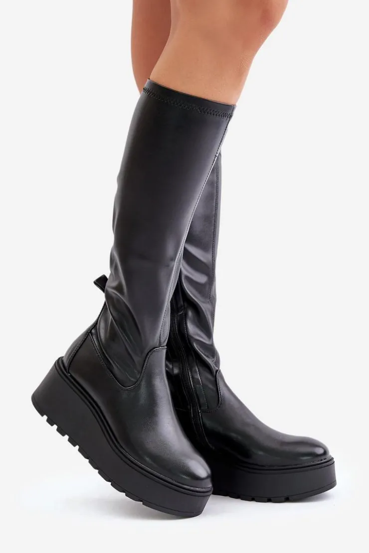 Clearance Buty damskie Vinceza Kozaki Damskie Przed Kolano Na Platformie I Koturnie Vinceza 58342 Czarne