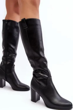 Clearance Buty Sergio Leone Kozaki Damskie Przed Kolano Na Słupku Czarne Nelamessa