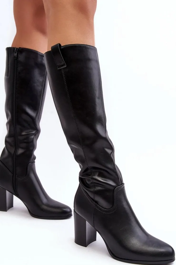 Clearance Buty Sergio Leone Kozaki Damskie Przed Kolano Na Słupku Czarne Nelamessa