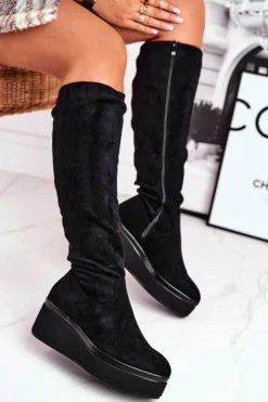 Best Buty Sergio Leone Kozaki damskie Sergio Leone na platformie czarne BT732