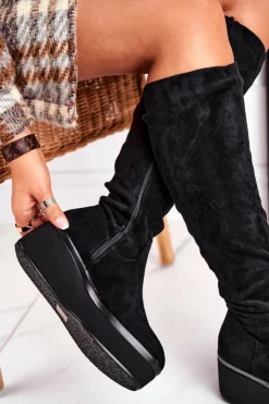 Best Buty Sergio Leone Kozaki damskie Sergio Leone na platformie czarne BT732