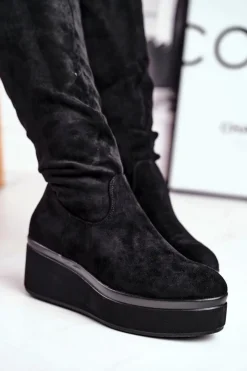 Best Buty Sergio Leone Kozaki damskie Sergio Leone na platformie czarne BT732