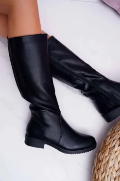 Damskie Buty Sergio Leone Kozaki Damskie Sergio Leone Z Gumką w Cholewce Ocieplane Czarne KZ528