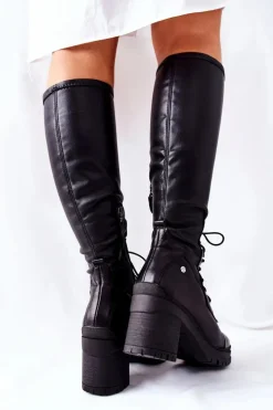 Clearance Maciejka Kozaki Damskie Wiązane Czarne 04782-01