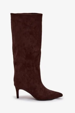 Damskie Boto Kozaki Damskie Wsuwane Ocieplane Na Szpilce Czekoladowe Olivienne