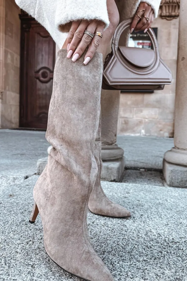 Boto Kozaki Ocieplane|Kozaki Na Szpilce*Kozaki Damskie Wsuwane Ocieplane Na Szpilce Beżowe Olivienne Beżowy