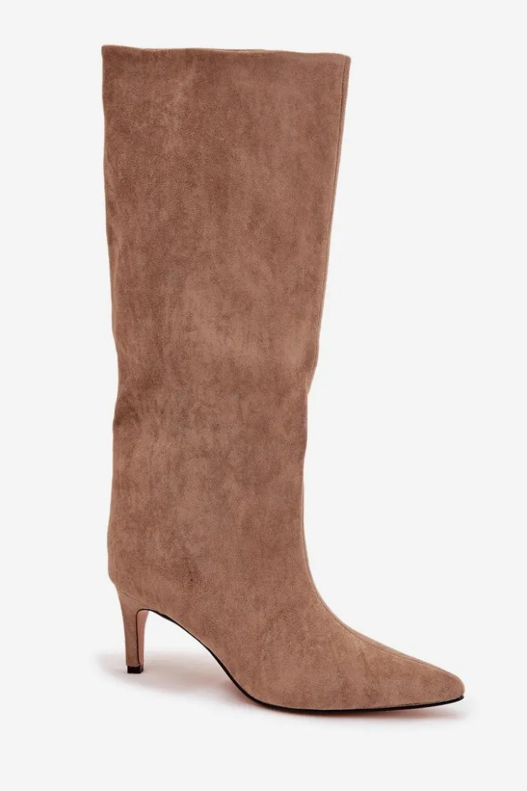 Boto Kozaki Ocieplane|Kozaki Na Szpilce*Kozaki Damskie Wsuwane Ocieplane Na Szpilce Beżowe Olivienne Beżowy