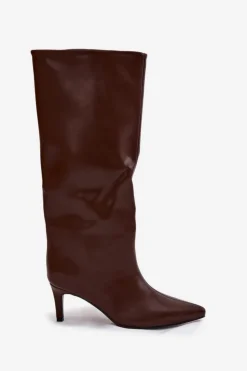 Online Boto Kozaki Damskie Wsuwane Ocieplane Na Szpilce Brązowe Olivienne Brązowy