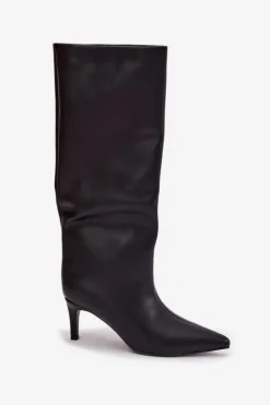 Damskie Boto Kozaki Damskie Wsuwane Ocieplane Na Szpilce Czarne Olivienne