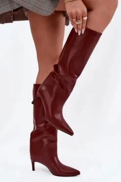 Boto Kozaki Ocieplane|Kozaki Na Szpilce*Kozaki Damskie Wsuwane Ocieplane Na Szpilce Bordowe Olivienne
