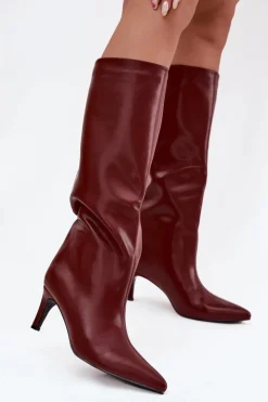 Boto Kozaki Ocieplane|Kozaki Na Szpilce*Kozaki Damskie Wsuwane Ocieplane Na Szpilce Bordowe Olivienne