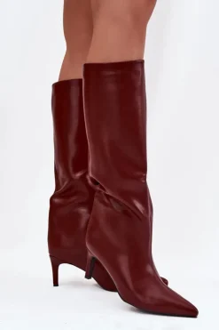 Boto Kozaki Ocieplane|Kozaki Na Szpilce*Kozaki Damskie Wsuwane Ocieplane Na Szpilce Bordowe Olivienne
