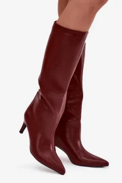 Boto Kozaki Ocieplane|Kozaki Na Szpilce*Kozaki Damskie Wsuwane Ocieplane Na Szpilce Bordowe Olivienne