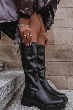 Damskie Boto Kozaki Damskie Z Eko Skóry Czarne Oceana