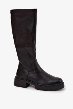 Damskie Boto Kozaki Damskie Z Eko Skóry Czarne Oceana