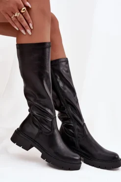 Damskie Boto Kozaki Damskie Z Eko Skóry Czarne Oceana